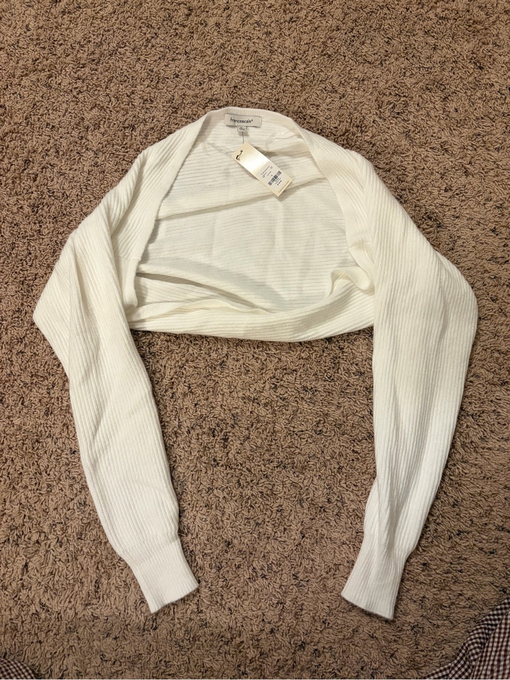 Francesca's White Ribbed Cropped Shrug